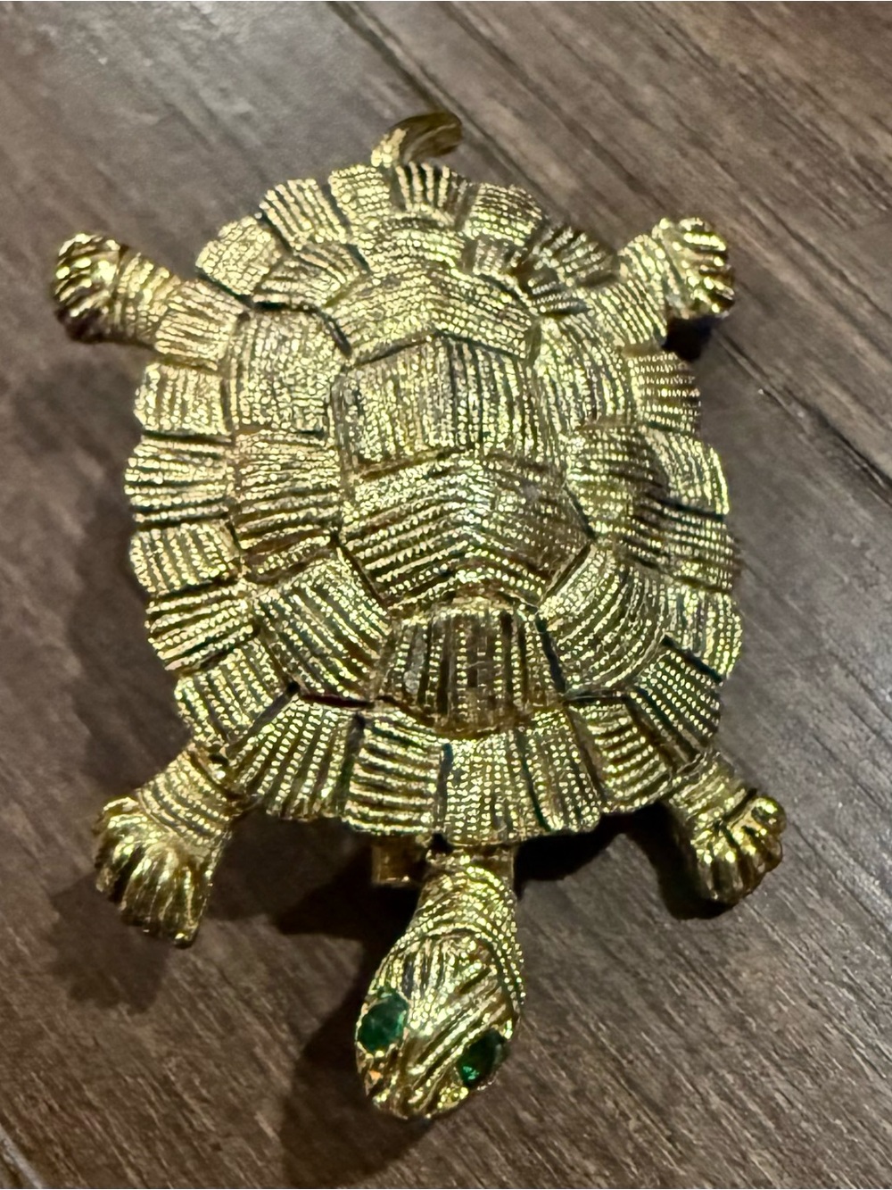 Vintage 60s Gerry’s Sea Turtle Brooch w Green Rhinestone Crystal Eyes